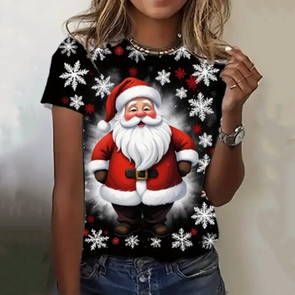 Santa Claus Print T Shirt For Women's