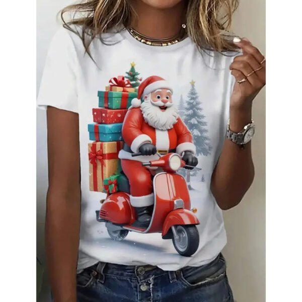 Santa Claus Print T Shirt For Women's - Image 2