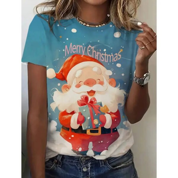 Santa Claus Print T Shirt For Women's - Image 3
