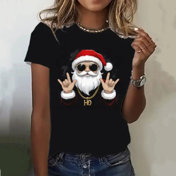 Santa Claus Print T Shirt For Women's - Image 6
